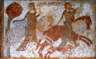 Loire-Atlantique Nr. 065 - Kirche von Loroux-Bottereau - Wandmalerei der Legende von St-Gilles